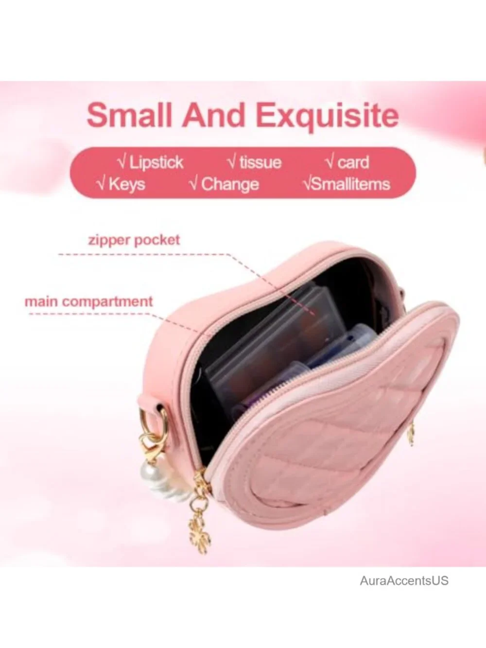 4-Pack Heart Shaped Kids Crossbody Purse with Pearl Handle and Chain Strap, PU
